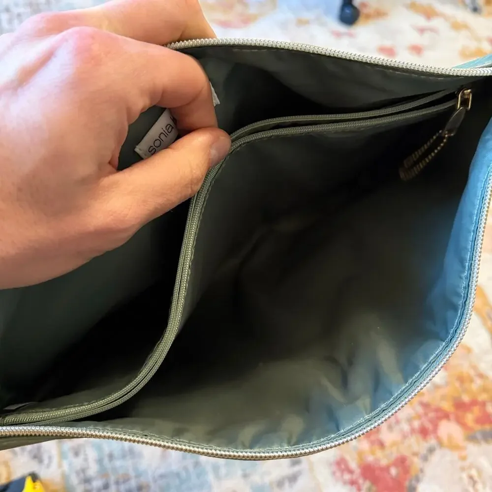 Sonia Kashuk Large Travel Pouch Green Faux Leather Clutch Bag Make Up